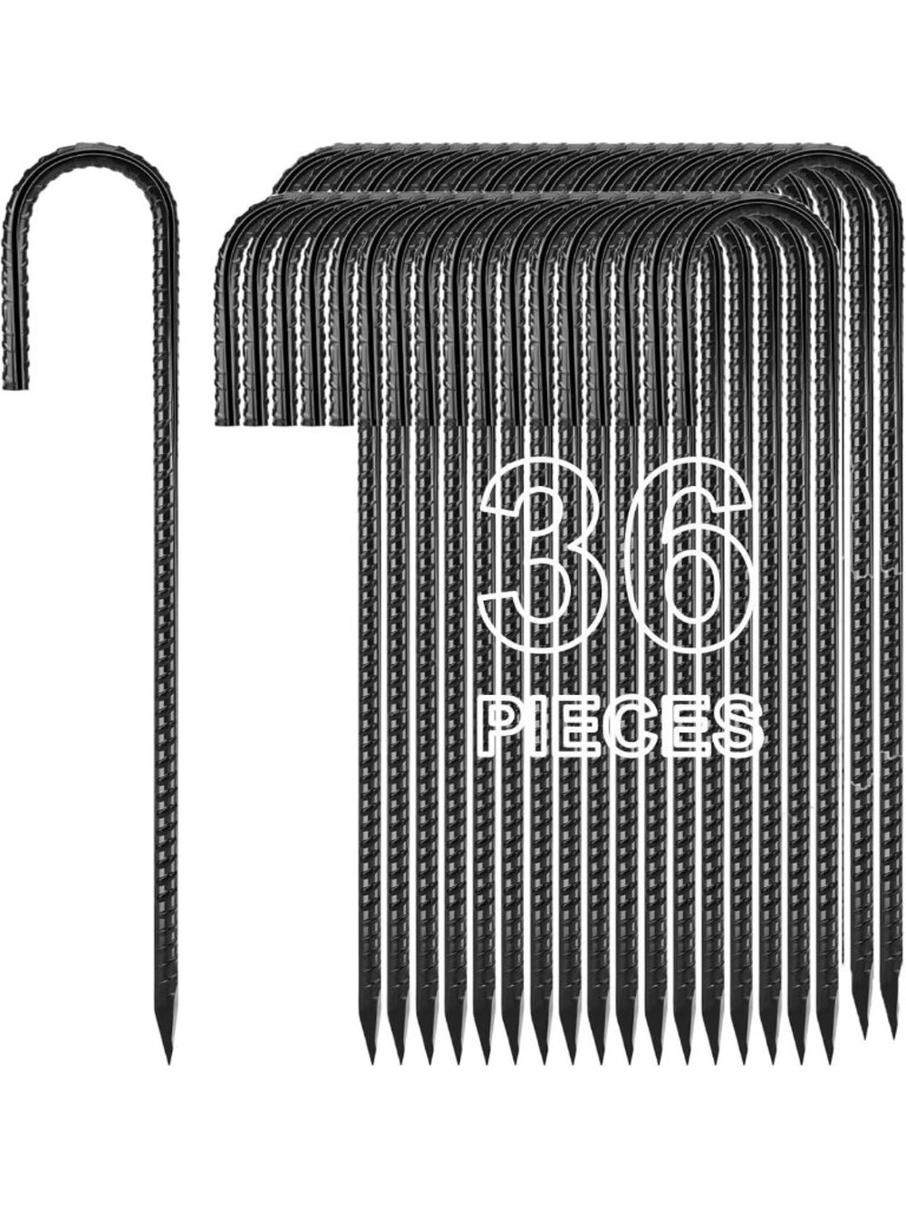 Heavy Duty 12" Ground Stakes - 36-Pack J Hook Rebar for Tents, Yard Decor